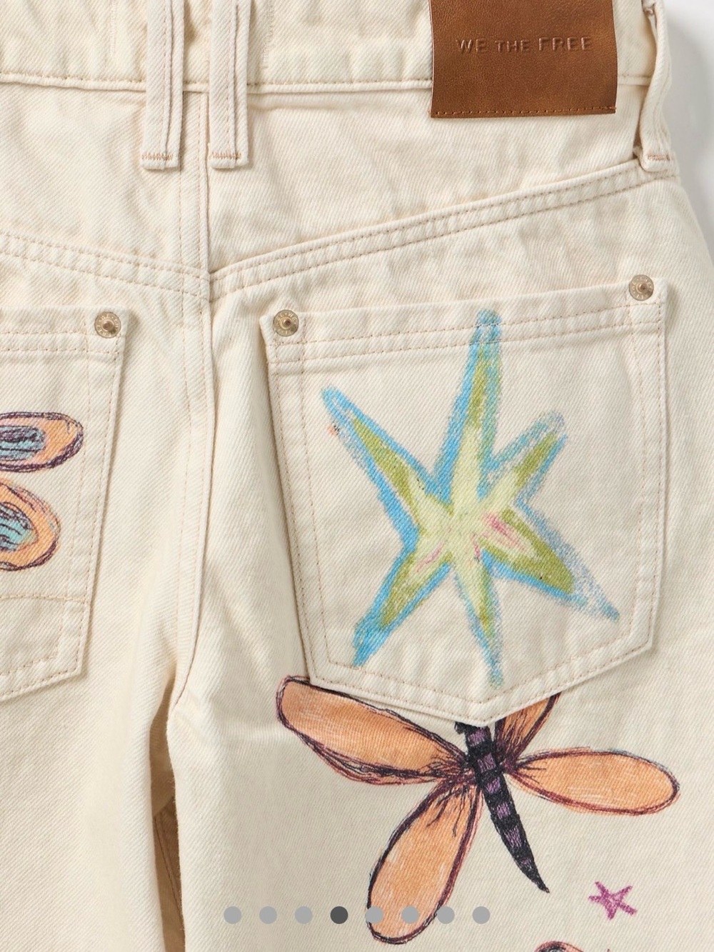 We The Free Cream Bootcut Jeans with Colorful Dragonfly & Star Embroidery - Picture 4 of 13